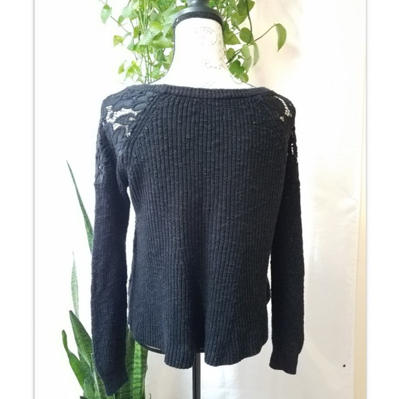 SALE Hollister CA Black Wool Sweater Lace Design - Picture 2 of 4